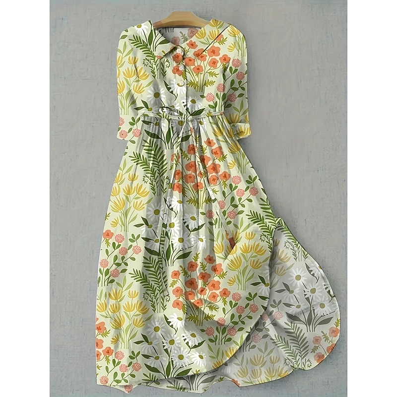 Women's Midi Dress Shift Dress Casual Daily Regular Fit Floral Graphic Half Sleeve Shirt Collar Pink Blue Purple Green Summer Spring2