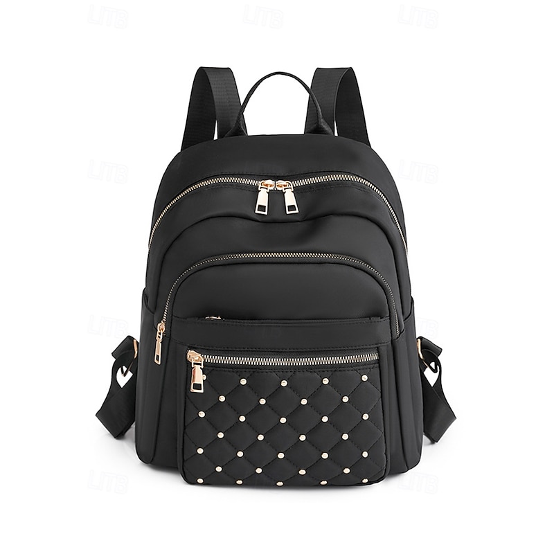 Women's Water-Repellent Nylon Backpack with Gold Zippers, Quilted Studded Design, Lightweight Fashion Daypack for College, Work and Travel4