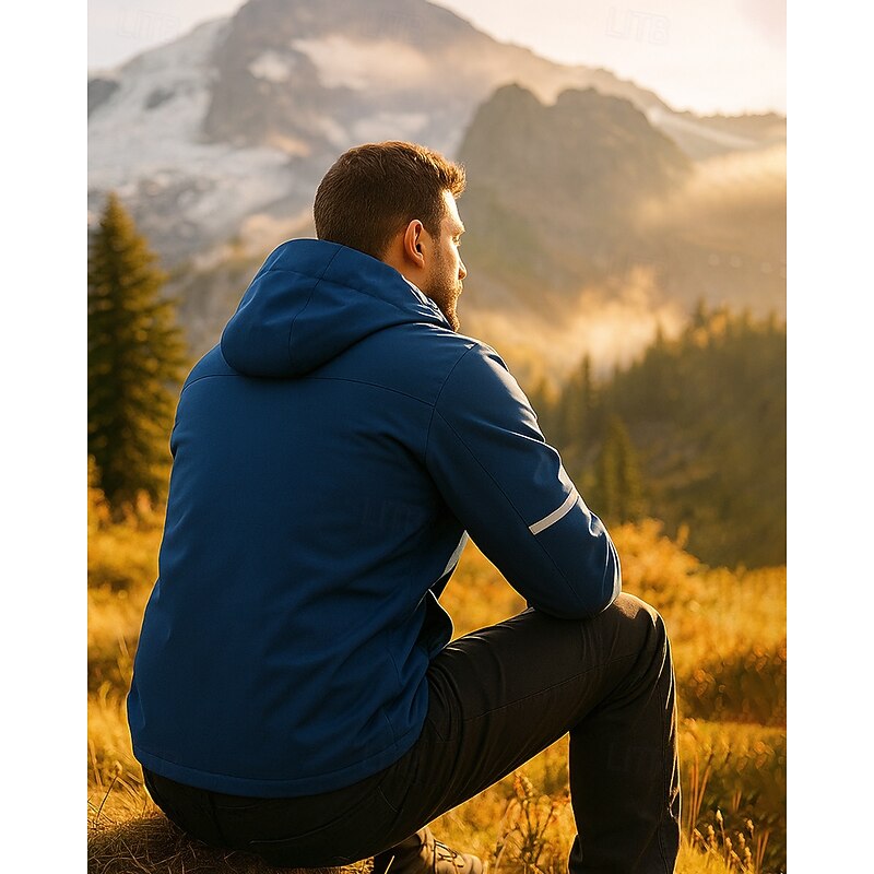 Men's Hiking Jacket Sport Jacket Rain Coat Outdoor Fleece Lining Waterproof Quick Dry Lightweight Hiking Outfits Hiking Clothes Winter Autumn / Fall Jacket Tennis Golf Running Solid Color Black2