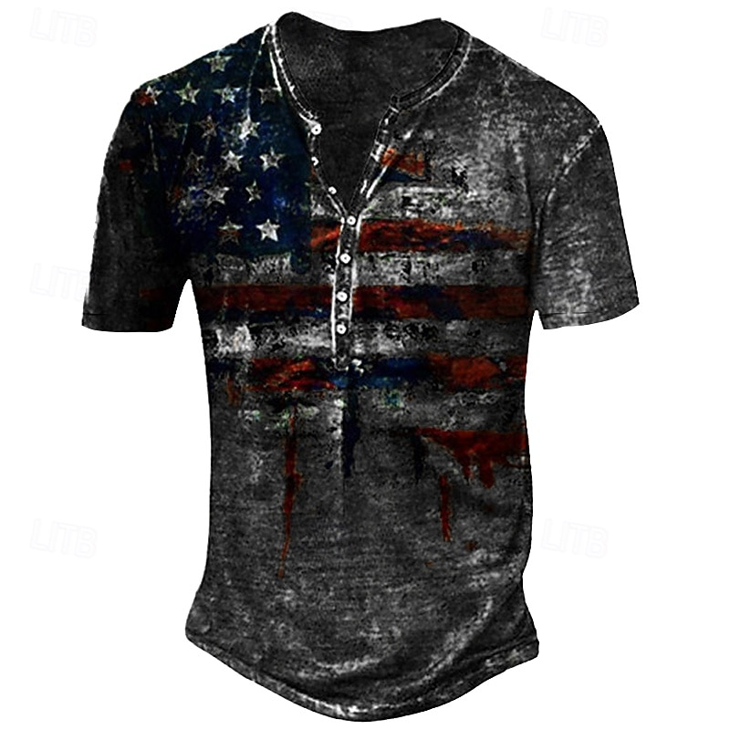 Men's American Independence Day Graphic Prints American Flag National Flag T Shirt Henley Shirt Short Sleeve 3D Print Sports Fashion Designer Outdoor Street Daily Summer Black Army Green Brown Light4