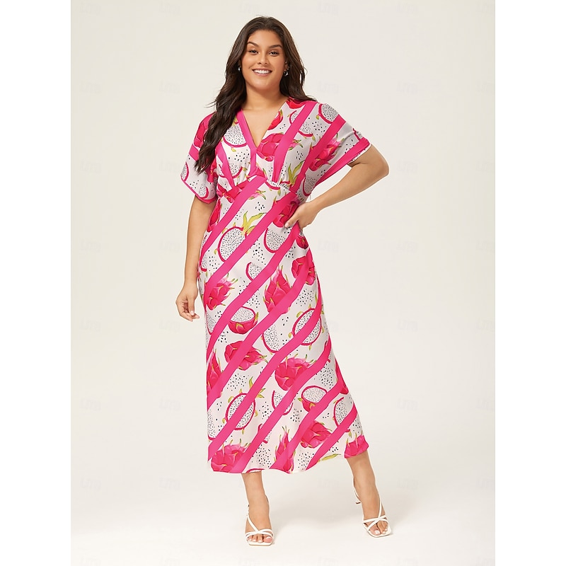 Dragon Fruit Striped Batwing Maxi Dress4