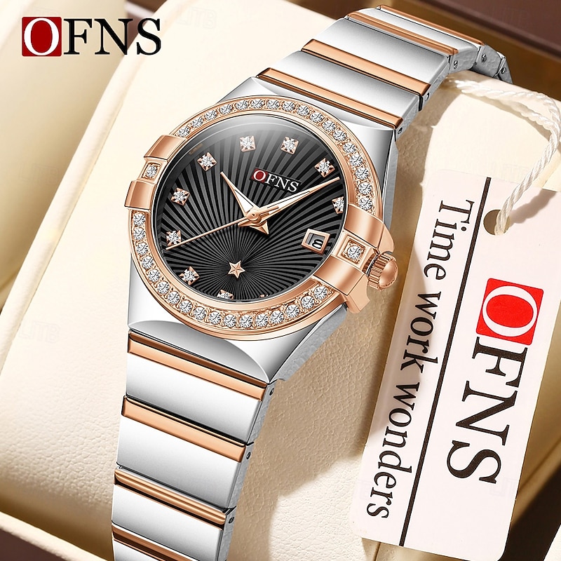 OFNS Brand Kid's Women Quartz Watch Fashion Rhinestone Casual Wristwatch Luminous Calendar Date Waterproof Stainless Steel Strap Watch3