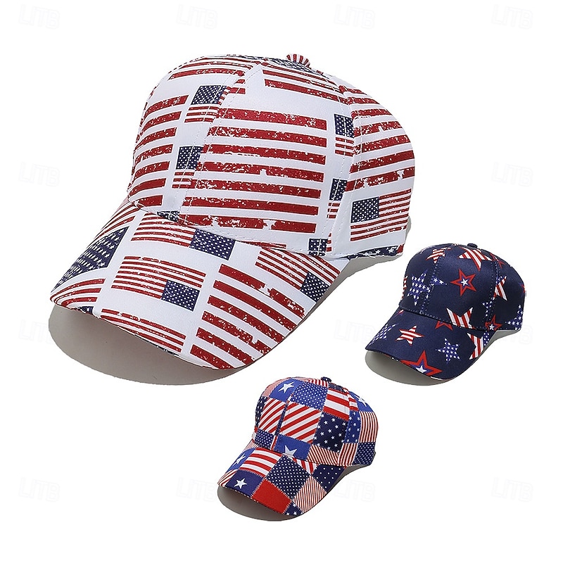 Men's Unisex Baseball Cap Sun Hat Trucker Hat White Dark Navy Polyester Adjustable Fashion Independence Day Festival Graphic American Flag Sunscreen Casual / Daily
