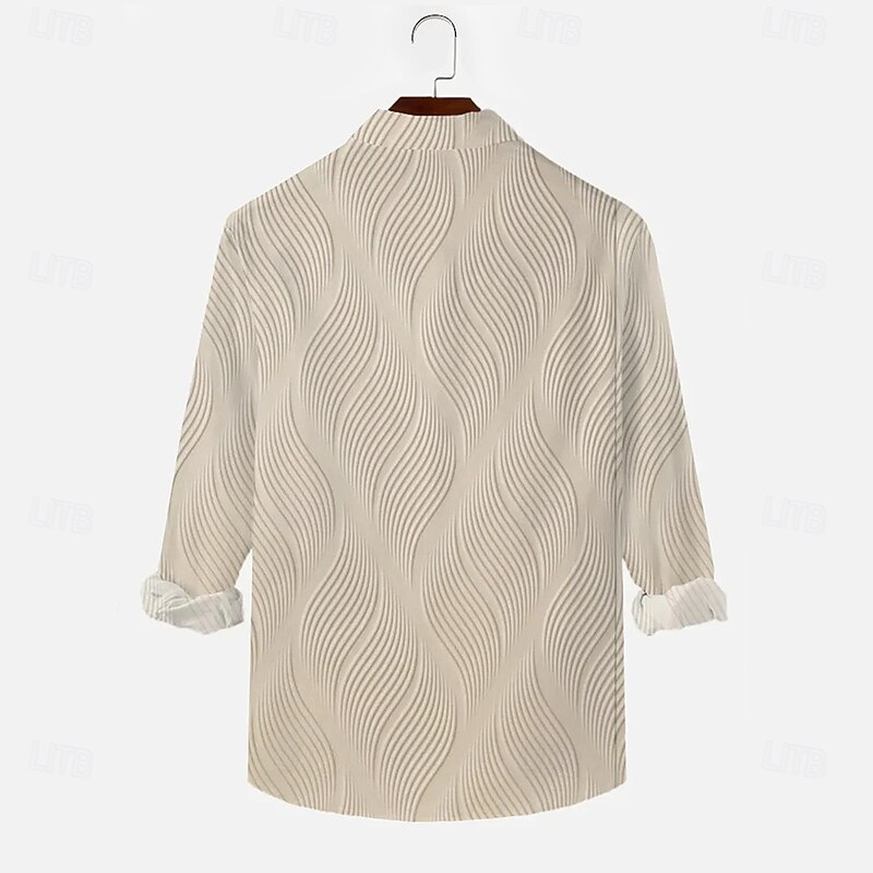 Men's Geometric Stripes Waves Shirt Button Up Shirt Casual Dress Shirt Long Sleeve Fashion Casual Vacation Daily Streetwear Summer Spring Turndown 3D Print Collared Shirts Khaki3