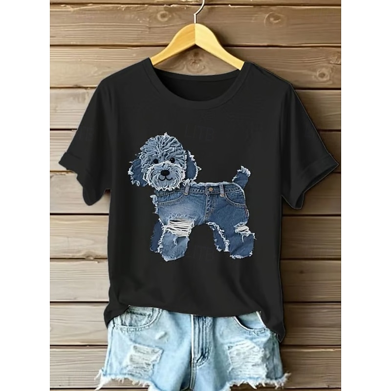 Women's T Shirt Graphic Animal Dog Vintage Stylish Classic Short Sleeve Crew Neck Round Neck Regular Tops Daily Weekend Print Black White Summer Spring3