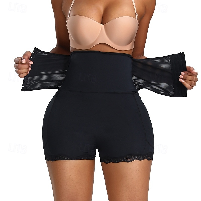 Women's Shapewear Waist Trainer Sport Pure Color Elastic Waist Shorts Daily Sleeveless Black Beige Summer Spring Fall Winter4