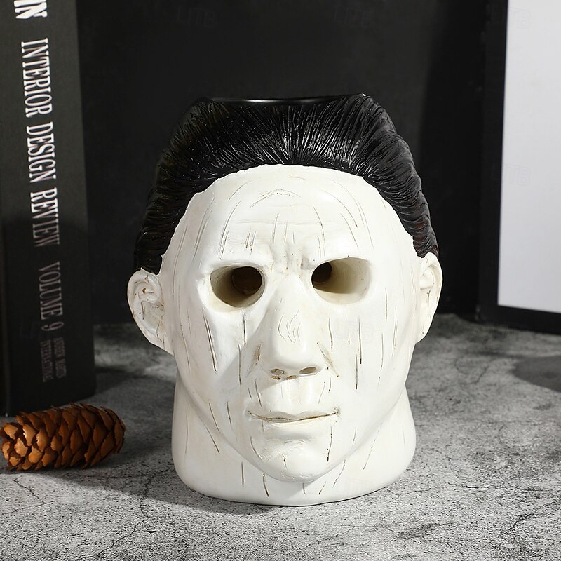 Halloween Michael Myers Resin Candle Holder and Pen Holder, Horror Movie Inspired Desktop Figurine for Spooky Party and Home Decoration