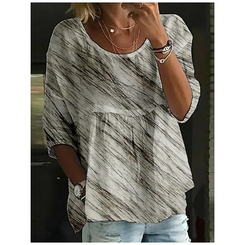 Women's Blouse Striped Stylish 3/4 Length Sleeve Crew Neck Regular Tops Daily Holiday Print Black Pink Blue Fuchsia Dark Gray Summer2