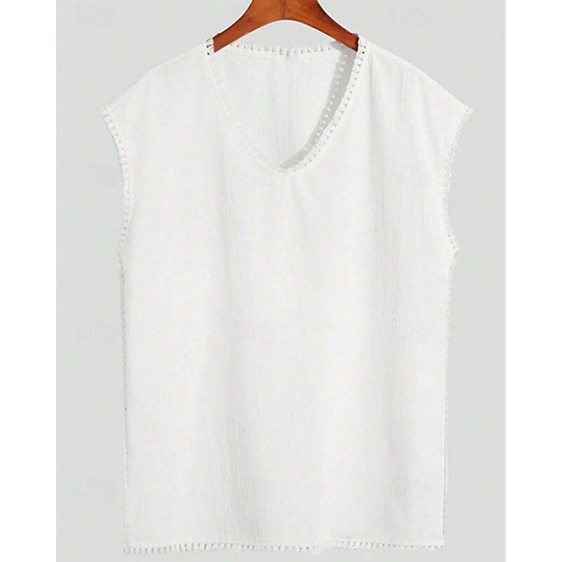 Men's Tank Top Vest Top Undershirt Sleeveless Shirt Sleeveless V Neck Summer Plain Fashion Designer Basic Tassel Vacation Street Going out Black White Top Tee for Men2