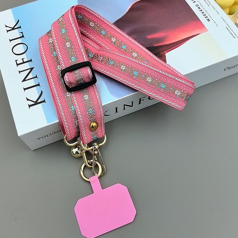Vintage printed style jacquard embroidery mobile phone lanyard crossbody long style outdoor travel shopping neck hanging sturdy and durable trendy4