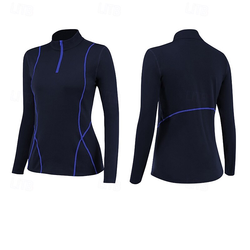 Women's Sports shirts Stand Collar Stretchy Warm Sweat-absorbent Zipper Long Sleeve Sports Color Block Top For Pilates Gym Running Tight Fit Activewear4