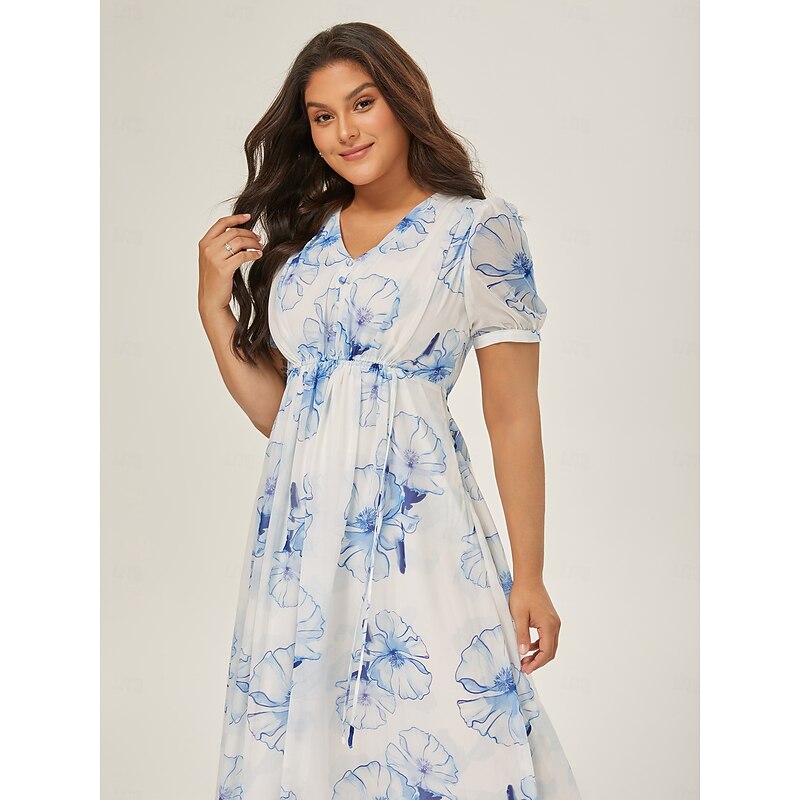 Blue Floral Ink-Wash Chiffon Maxi Dress3