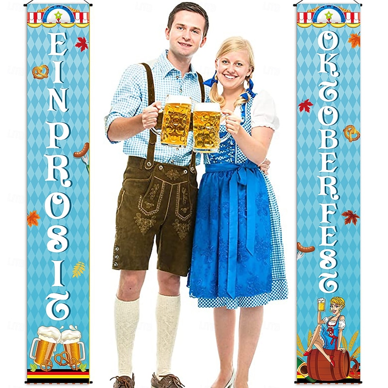 Oktoberfest Decorations Banner Sign October Festival Party Decorations Bavarian Check Flag Porch Welcome Banner Flags Decor for German Parade Beer Festival Party Supplie
