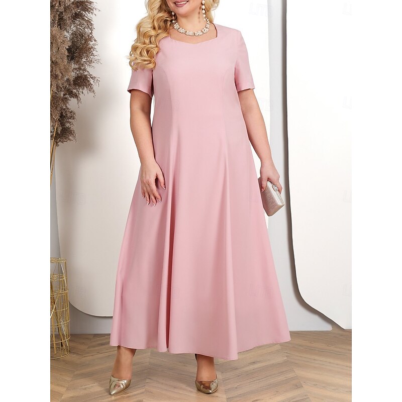 Women's Plus Size Semi Formal Dress Pure Color Crew Neck Half Sleeve Summer Spring Elegant Midi Dress Formal Party Dress3