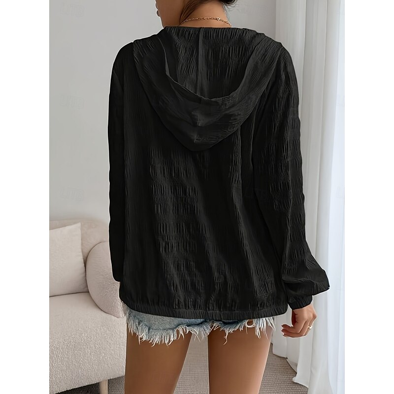 Women's Casual Jacket Breathable Comfortable Zipper Casual Plain Vacation Street Casual Daily Wear Zipper Regular Hooded Regular Fit Long Sleeve Outerwear Black White Purple Summer Spring3