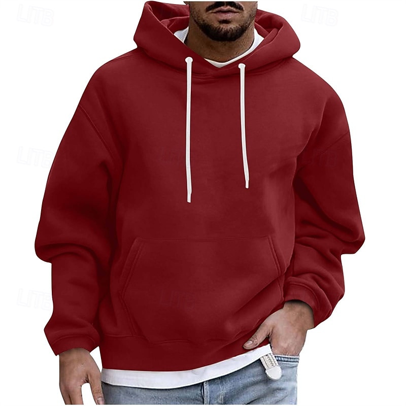 Men's Hoodie Black White Wine Blue Purple Hooded Plain Pocket Sports & Outdoor Daily Holiday Polyester Streetwear Basic Casual Spring Autumn / Fall Clothing Apparel Hoodies Sweatshirts4