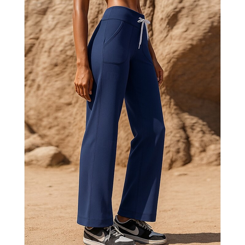 Women's Running Pants Sports Trousers Drawstring Pocket Bottoms Athleisure Sports Gym Breathable Pilates Running Yoga Regular Fit Sportswear Activewear Solid Colored Black Blue Grey3