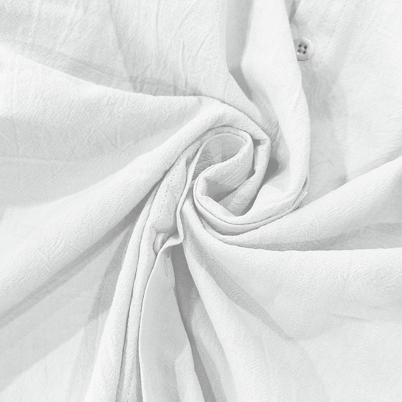 Men's Shirt Linen Shirt Band Collar Shirt Summer Shirt Beach Wear Button Up Shirt Plain Vacation Streetwear Black White Blue Khaki Long Sleeve Band Collar Spring & Summer Clothing Apparel Front Pocket4