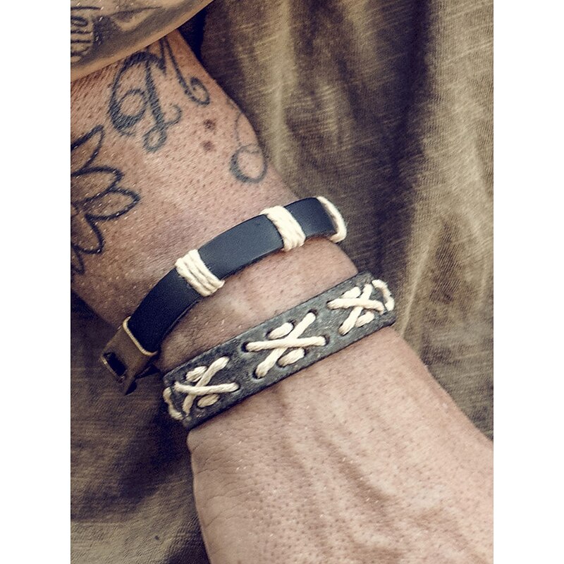 Men's Bohemian Style Vintage Leather Braided Bracelet with Buckle Closure and Braided Cord Decoration - Adjustable Western Cuff for Casual Wear and Gifts2