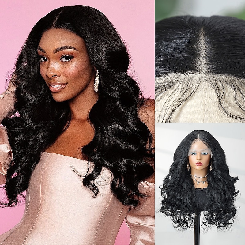 Synthetic Lace Wig Body Wave Style 22 inch Black Middle Part 13x6 Lace Front Wig Women's Wig Black