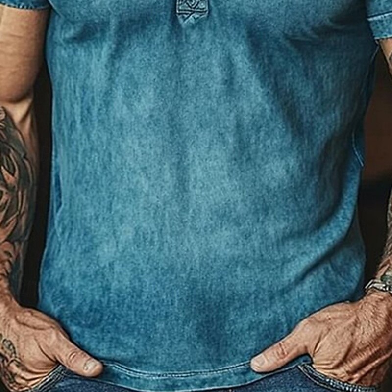 Men's T Shirt Henley Shirt Tee Short Sleeve Shirt Short Sleeve Henley Summer Plain Fashion Designer Basic Buttons Vacation Street Going out Blue Top Tee for Men3