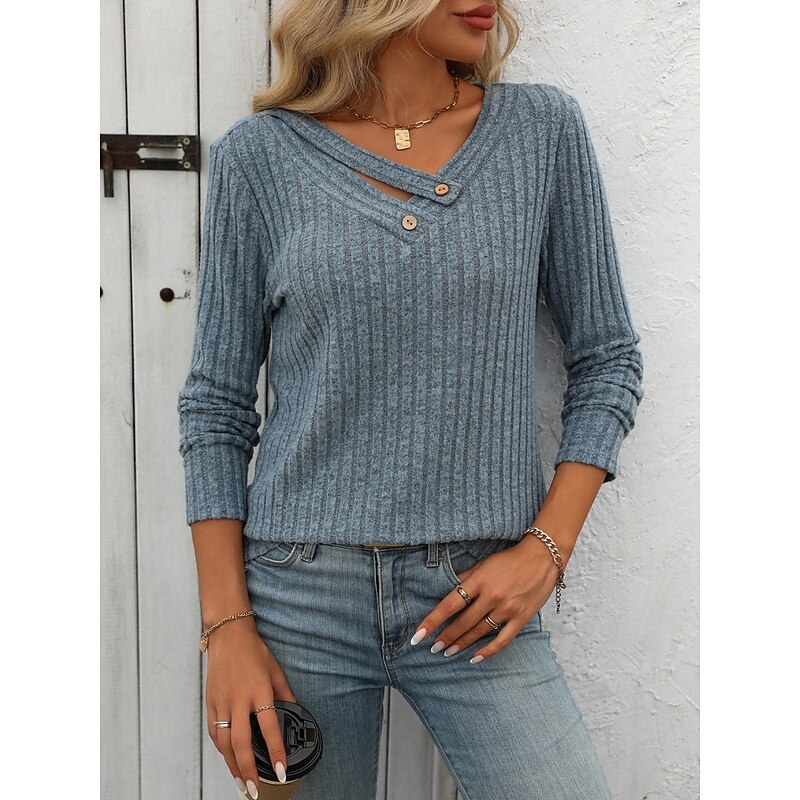 Women's Blouse Solid Color Stylish Casual Long Sleeve V Neck Regular Tops Daily Buttons Black Wine Blue Light Purple Apricot Summer Spring Fall2