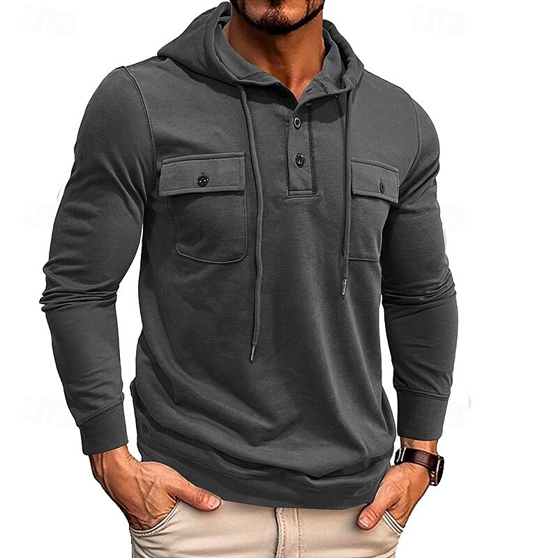 Men's Hoodie Black Army Green Green Dark Gray Coffee Hooded Plain Pocket Sports & Outdoor Daily Holiday Polyester Streetwear Basic Casual Spring Autumn / Fall Clothing Apparel Hoodies Sweatshirts