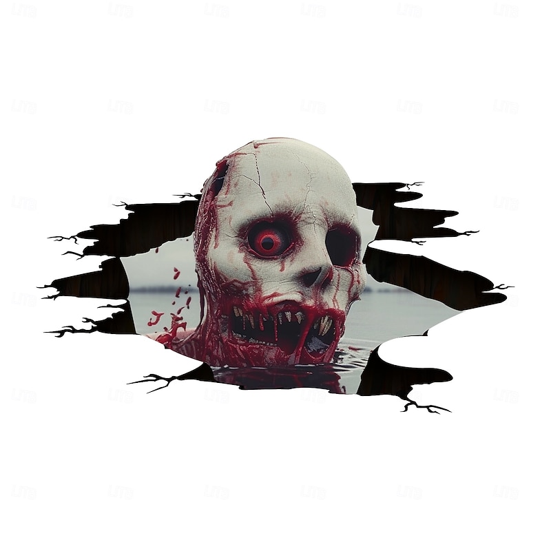 Halloween Floor & Wall Decal Sticker 3D Realistic Scary Zombie Peeking Breakthrough Design, Bloody Self-Adhesive Floor and Wall Decor for Holiday Party2