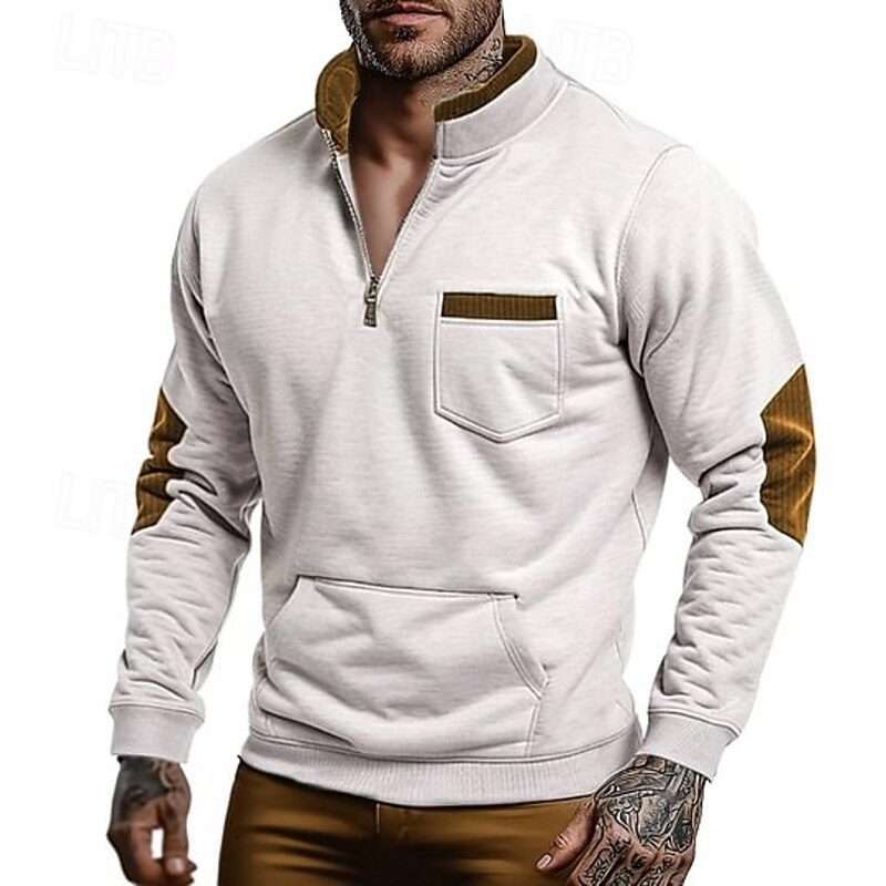 Men's Sweatshirt Zip Sweatshirt Quarter Zip Sweatshirt White Half Zip Color Block Pocket Sports & Outdoor Daily Holiday Polyester Streetwear Basic Casual Spring Autumn / Fall Clothing Apparel Hoodies3