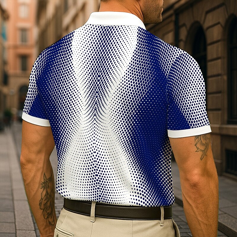 Men's Geometric Polo Short Sleeves Lapel Casual Daily Modern Sports & Outdoor Athleisure Casual Daily Buttons Summer Robin's Egg Blue Black Green4