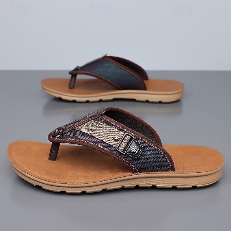 Men's Faux Leather and Mesh Flip Flops Breathable Slip-On Design with Cushioned Sole Ideal for Summer Beach Poolside and Relaxed Weekends4