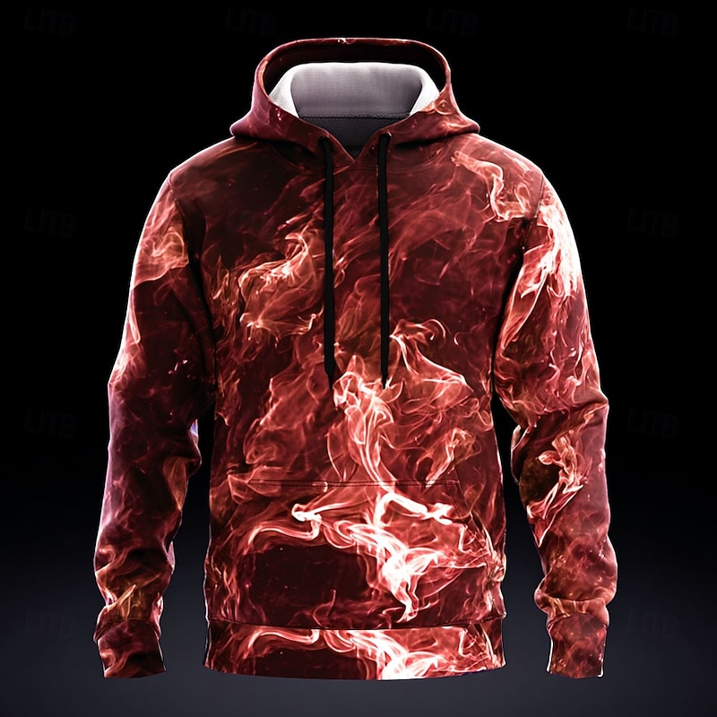 Men's Smoke Abstract 3D Hoodies Sweatshirt Cool Party Long Sleeve Crew Neck Club Streetwear Red Blue Drawstring Fall Winter Designer3