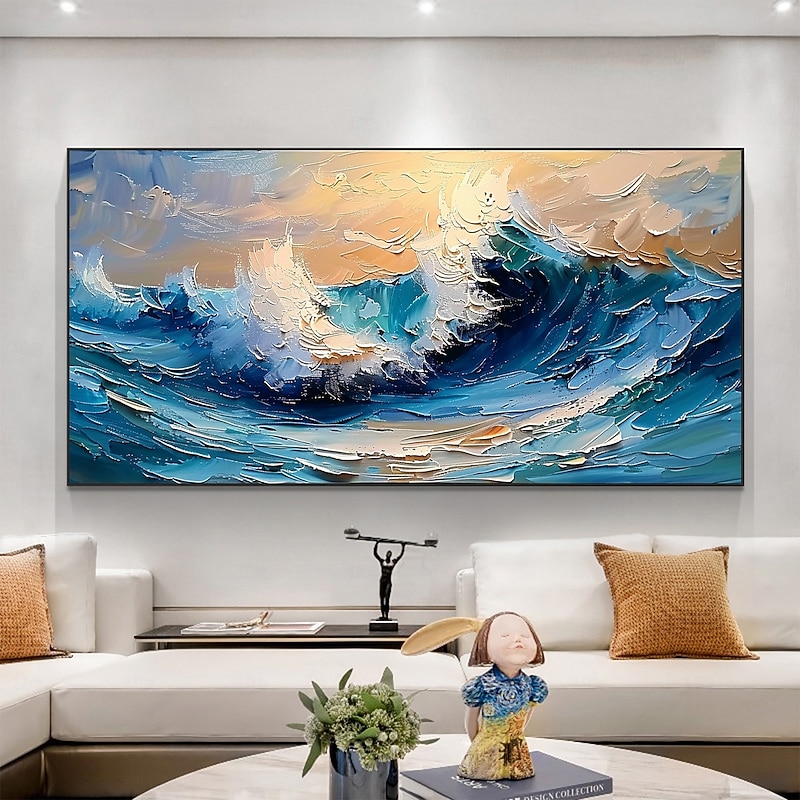 Handmade Original Sea Wave Oil Painting On Canvas Abstract Ocean Seascape Painting Wall Art for Home Decor With Stretched Frame Without Inner Frame Painting3