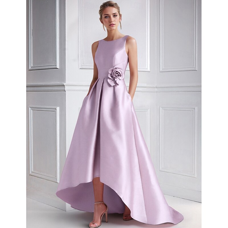 Beach Wedding A-Line Cocktail Dresses Elegant Dress Formal Wedding Guest Floor Length Sleeveless Boat NeckDress Satin with Pocket Dresses4