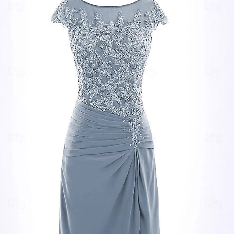 Mermaid / Trumpet Mother of the Bride Dress Elegant Simple Crew Neck Ankle Length Chiffon Short Sleeve with Solid Color3