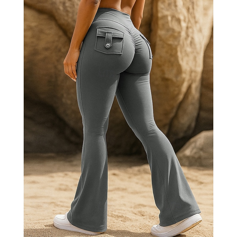 Women's Running Pants Sports Trousers Pocket Flared Bottoms Athleisure Sports Gym Stretchy Breathable Pilates Running Yoga Regular Fit Sportswear Activewear Solid Colored Black Pink Green4