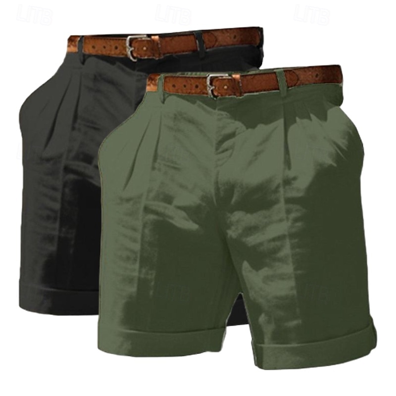 Men's Shorts Linen Shorts Dress Shorts Summer Shorts Beach Shorts Pocket Elastic Waist Straight Leg Plain Comfort Breathable Knee Length Business Casual Daily Fashion Classic Style White+khaki4