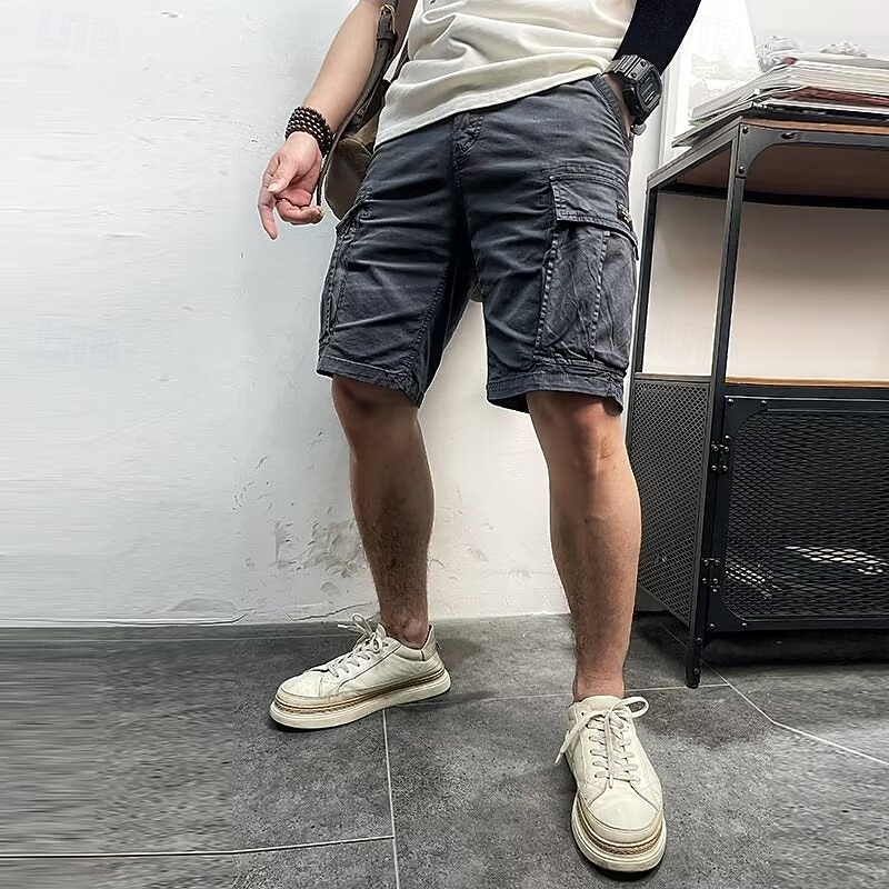 Men's Cargo Shorts Shorts Summer Shorts Multi Pocket Flap Pocket Plain Comfort Wearable Knee Length Outdoor Sport Daily Fashion Casual Black Khaki2