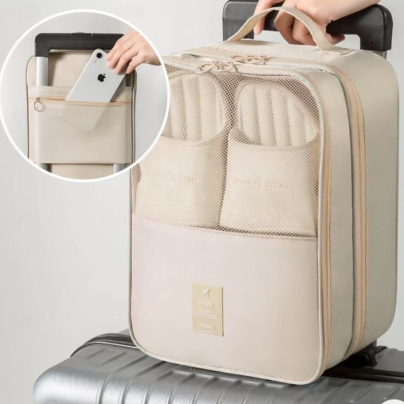 Travel Shoe Storage Bag Hanging Organizer, Large Capacity Multifunctional Washable Polyester Travel Shoe Bag with Multiple Compartments, Space-Saving Luggage Accessory, Various Colors