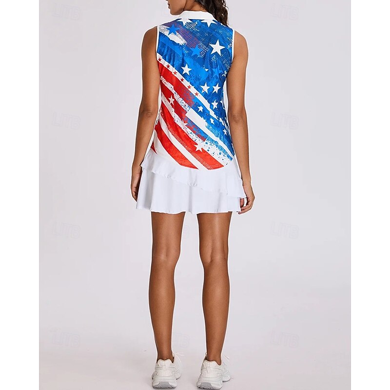 Women's Graphic National Flag Sport Shirt Golf Polo Shirt Tennis Shirt Sleeveless Zipper High Elasticity Moisture Wicking Breathable Tennis Golf Pickleball Turndown Zip Collar Shirt Top Blue Tennis2