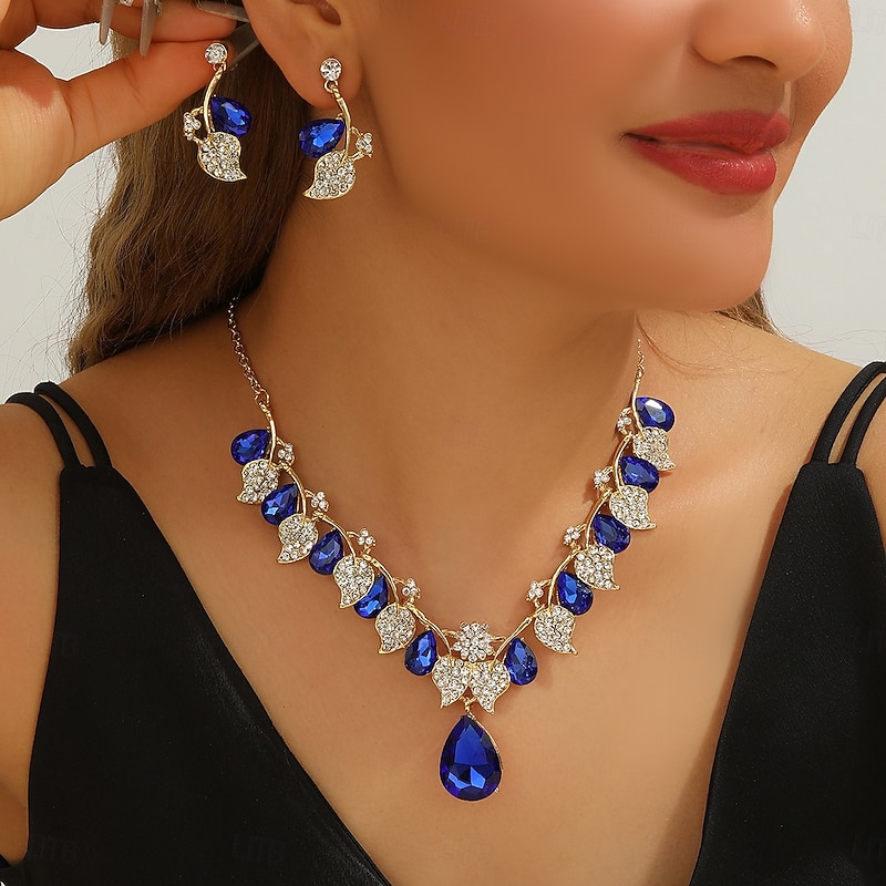 Bridal Jewelry Sets Two-piece Suit Cubic Zirconia Rhinestone 1 Necklace Earrings Women's Elegant Vintage Luxury Cute Fancy Leaf Blessed irregular Jewelry Set For Wedding Party Party Evening Wear