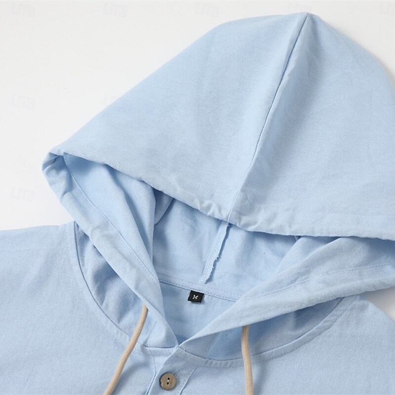 Men's Shirt Linen Shirt Beach Wear Button Up Shirt Hooded Shirt Plain Vacation Casual Black White Green Khaki Long Sleeve Hooded Spring & Summer Clothing Apparel Buttons2