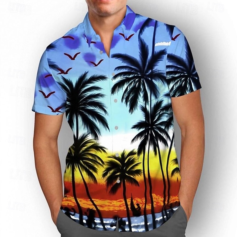 Men's Floral Graphic Prints Shirt Summer Hawaiian Shirt Short Sleeves Shirt Turndown Outdoor Street Black Yellow Red Navy Blue Royal Blue Print Clothing Apparel Fashion Designer Casual Soft2