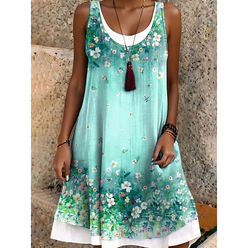 Women's Mini Dress T Shirt Dress Tee Dress Sundress A Line Dress Vacation Casual Boho Daily Loose Fit Floral Graphic Paisley Sleeveless U Neck Orange Green Summer Spring