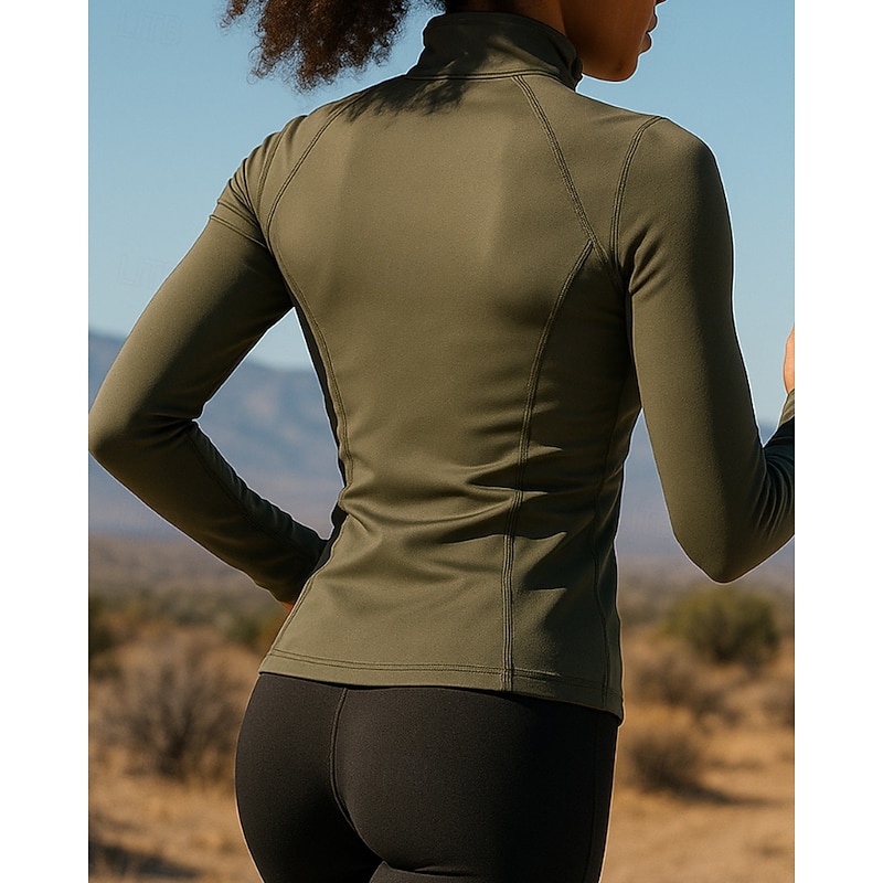 Women's Running Shirt Quarter Zip Pullover Long Sleeve Top Athleisure Fall Solid Colored Quick Dry Lightweight Breathable Tennis Golf Running Sportswear Activewear Black Dark Green Gray2