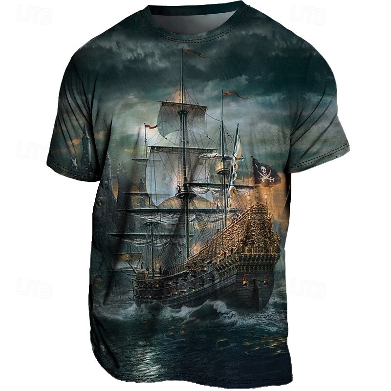 Men's Graphic Ship Nautical T Shirt Tee Short Sleeve T shirt 3D Print Crew Neck Shirt Vintage Fashion Designer Outdoor Casual Daily Blue Purple Green Spring & Summer Clothing Apparel S M L XL 2XL 3XL