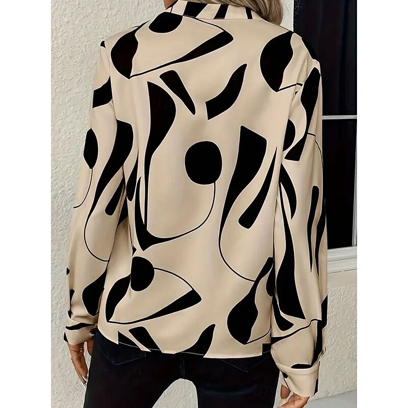 Women's Blouse Graphic Geometric Abstract Elegant Stylish Basic Long Sleeve High Neck Regular Tops Daily Holiday Black Khaki Spring Fall2