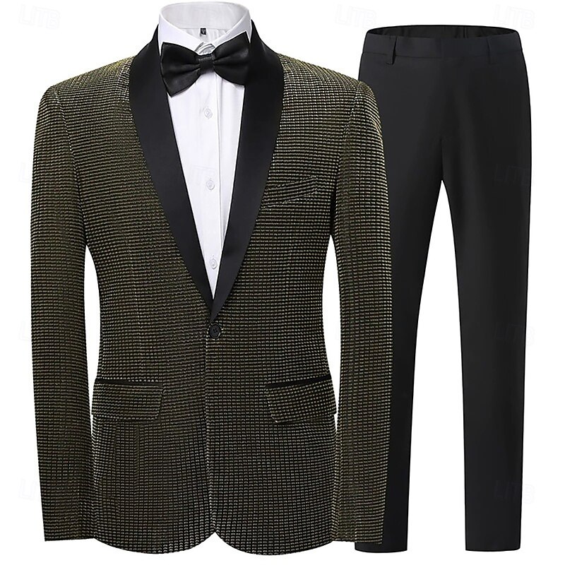 Men's Party Tuxedos Shawl Lapel Silver Black Punk Disco Solid Colored Standard Fit 2 Piece Single Breasted One-button