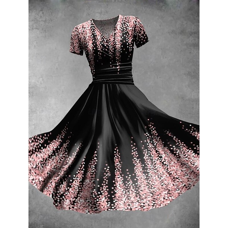 Women's Midi Dress Summer Dress Fit And Flare Dress Vacation Casual Daily Holiday Going out Regular Fit Floral Graphic Half Sleeve V Neck White Pink Blue Summer3