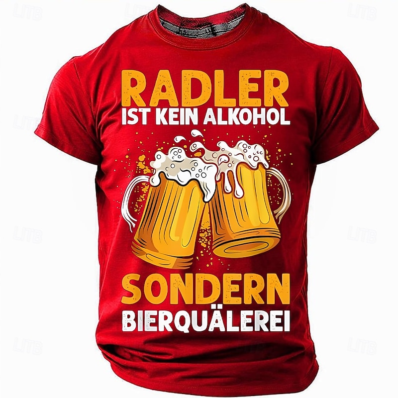 Oktoberfest Men's Funny Beer T Shirt Short Sleeve T shirt 3D Print Crew Neck Shirt Fashion Exaggerated Daily Party Street Casual Black Red Blue Summer Spring Clothing Apparel S M L XL XXL XXXL
